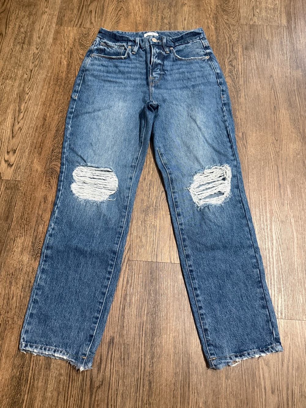 Good American High Rise straight Leg Distressed Jeans